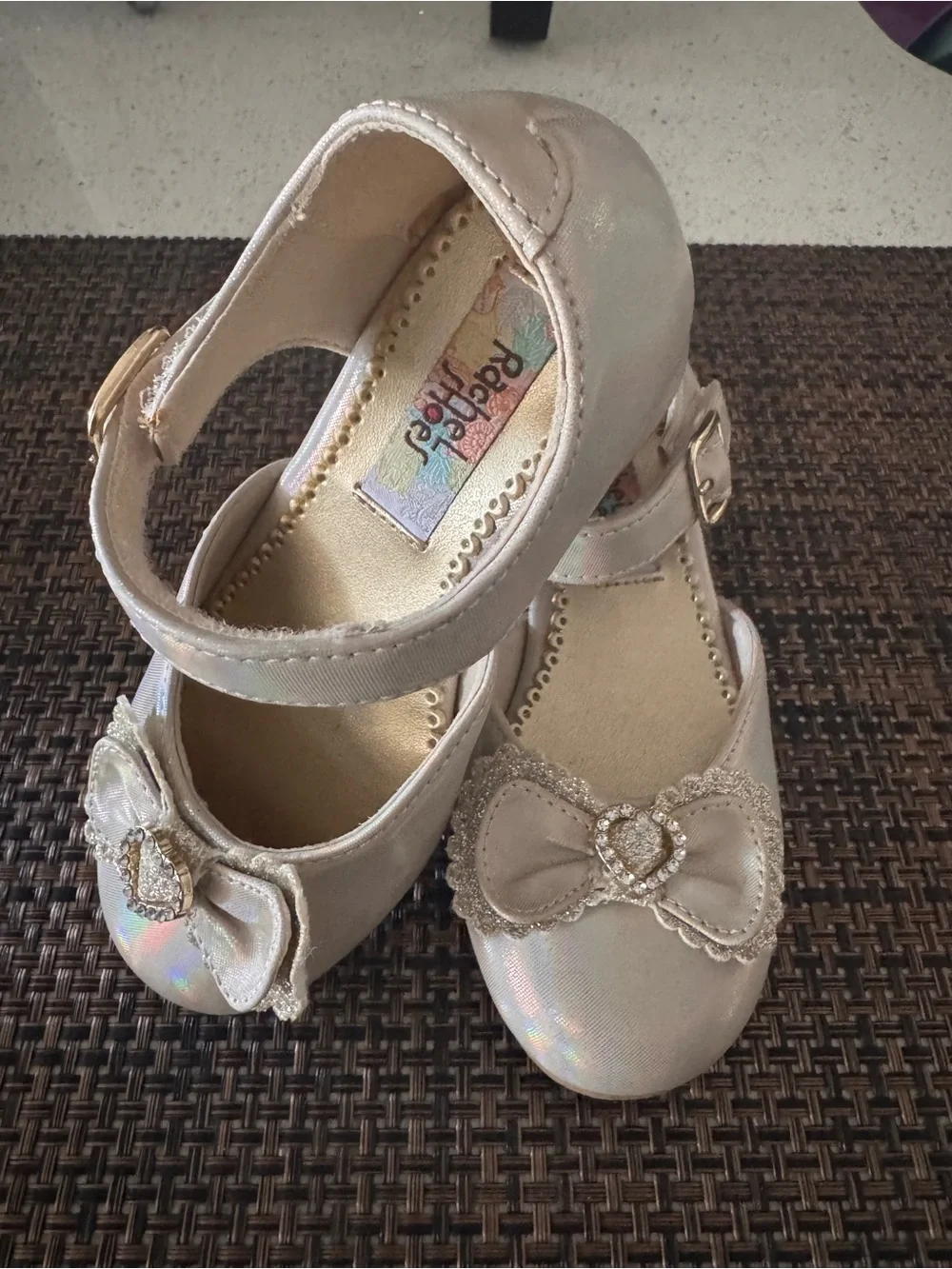 Rachels Shoes Girls Pearl Iridescent Bow Dress Shoes